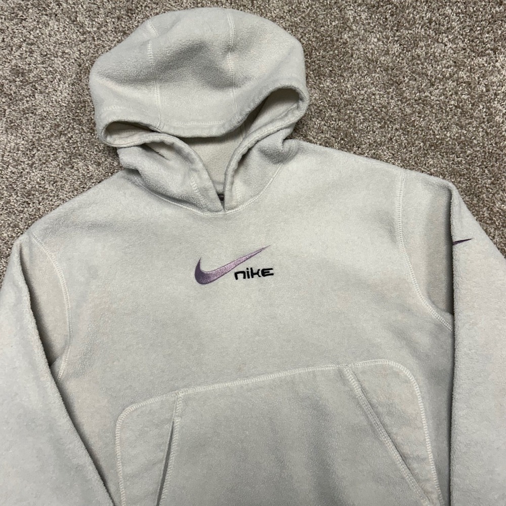Vintage y2k Nike Fleece Hoodie Sweatshirt Women Size Medium Swoosh Spellout